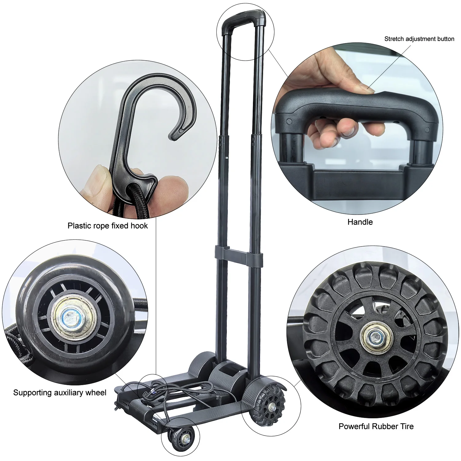 Portable Shopping Cart 4-wheels Folding Luggage Trolley Home Student Schoolbag Backpack Trolley Heavy Duty Truck Barrow