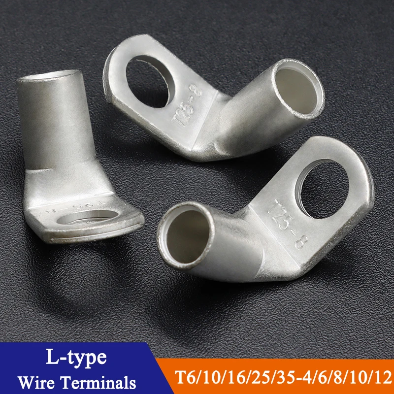 Cobre Friso Conector Cabo Talões Terminal de Fio L-tipo Ângulo Direito 90 Graus de Dobra t6 10 16 25 354 10 12 Estanhado Peças 10 Peças