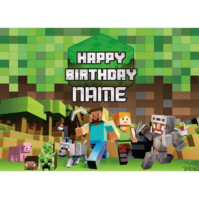 Custom Name Photophone Backdrops Pixel Game Themed Birthday Banner Photo Background Children Baby Boy Party Decor Photocall sky blue