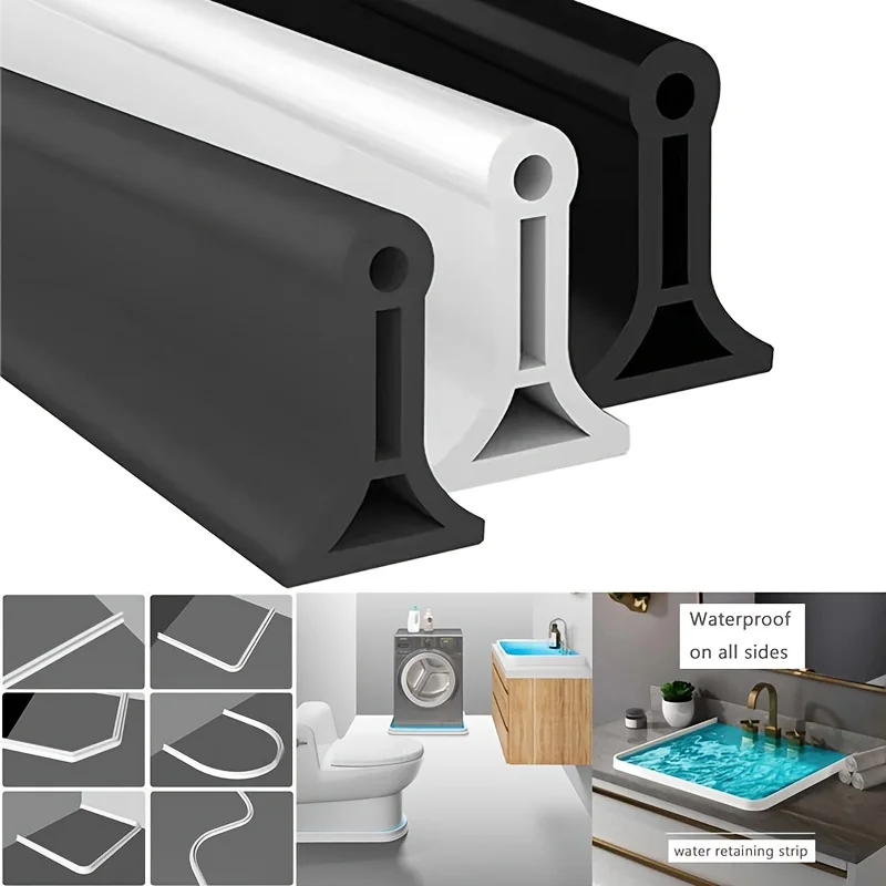 Shower Water Barrier Self-Adhesive Silicone Bendable Cuttable Bathroom Waterproof Dry and Wet Water Stopper Shower Accessories