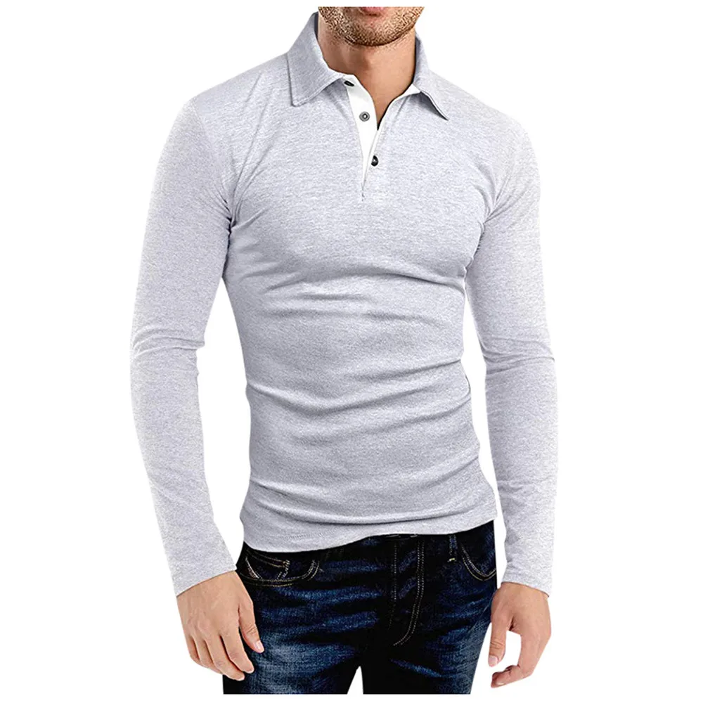 thumbnail image 1 of Nuevas camisetas de algodón de gran oferta para hombre, camisetas de manga larga de color liso con cuello vuelto, 1 of 5