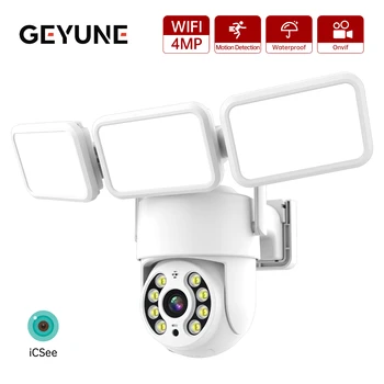 4MP Floodlight Camera Wifi PTZ Outdoor AI Humanoid Tracking Night Vision Cameras CCTV Smart Home Security Protection  Icsee App 1