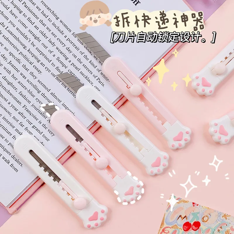 Cute Cat Paw Cloud Utility Knife MINI Pocket Sized Craft Wrapping Box Paper Envelope Cutter Letter Opener Student Art Supplies utility knife mail opener unboxing knife paper cutter pocket folding knife