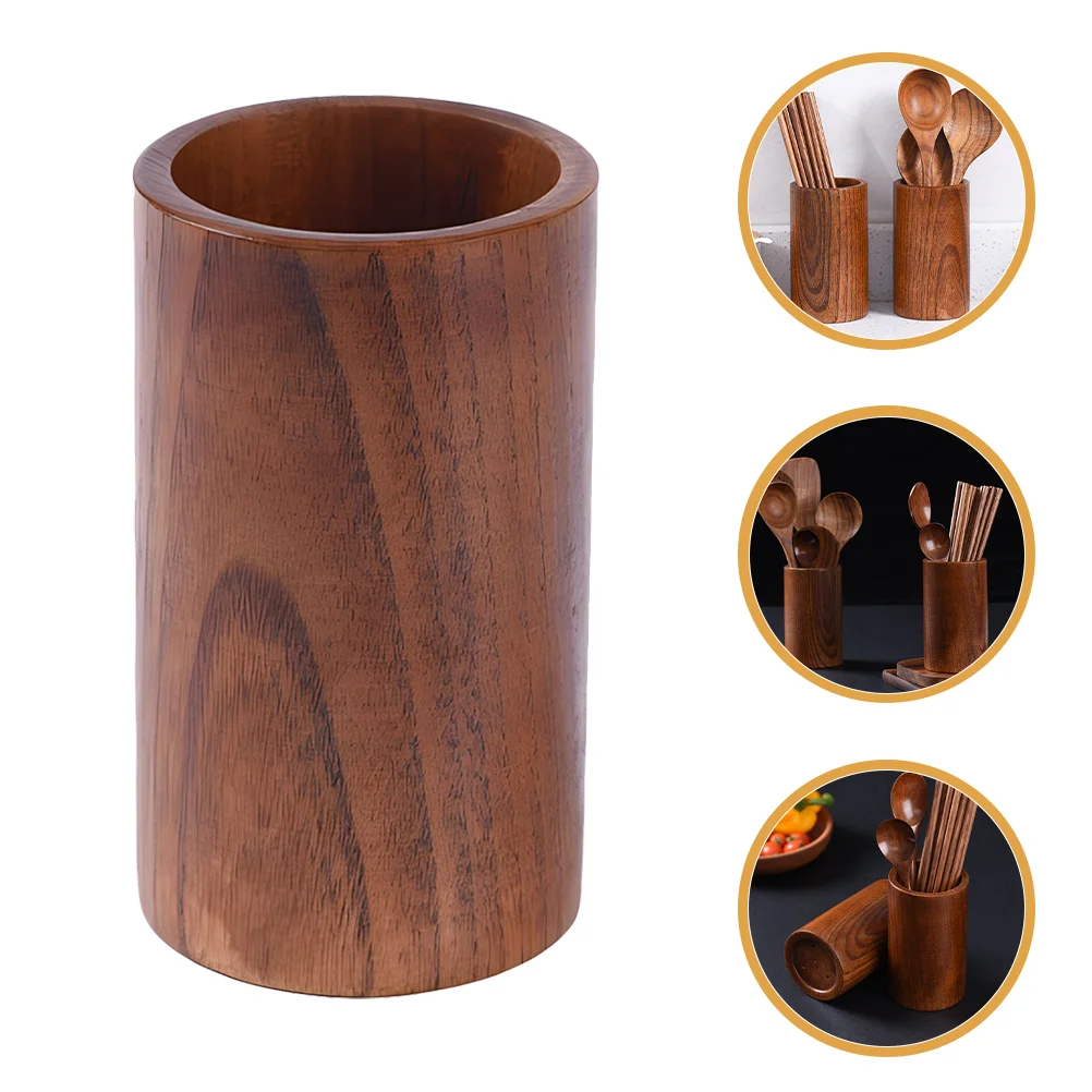 Dishwasher Cutlery Basket Wooden Barrel Pencil Holder Tableware Drainer Jujube Flatware Organizer 6