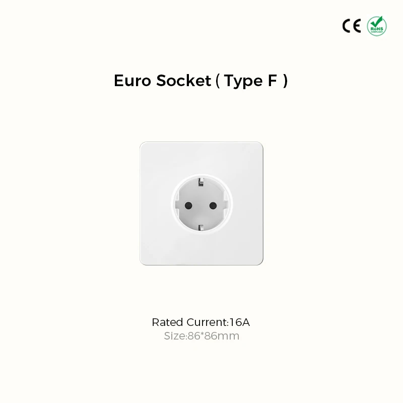 Avoir White Matte Wall Toggle Switch with European Standard Power Socket and Charging Port
