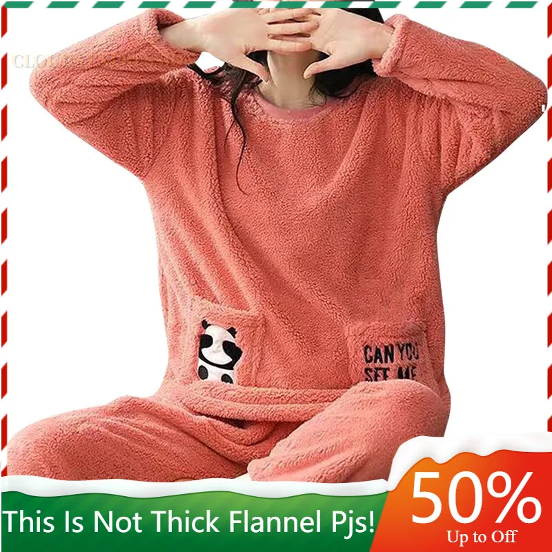 

Autumn Winter Flannel Women's Pajamas Sets Cartoon Panda Pjs Teddy Sleepwear Velvet Homewear Kawaii Girsl Pijamas Mujer Pyjama