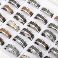 20 Pcs/Lot Wholesale Fashion Inlay Tree Timber Pattern Wood Stainless Steel Rings Jewelry For Women Men Party Gifts 2