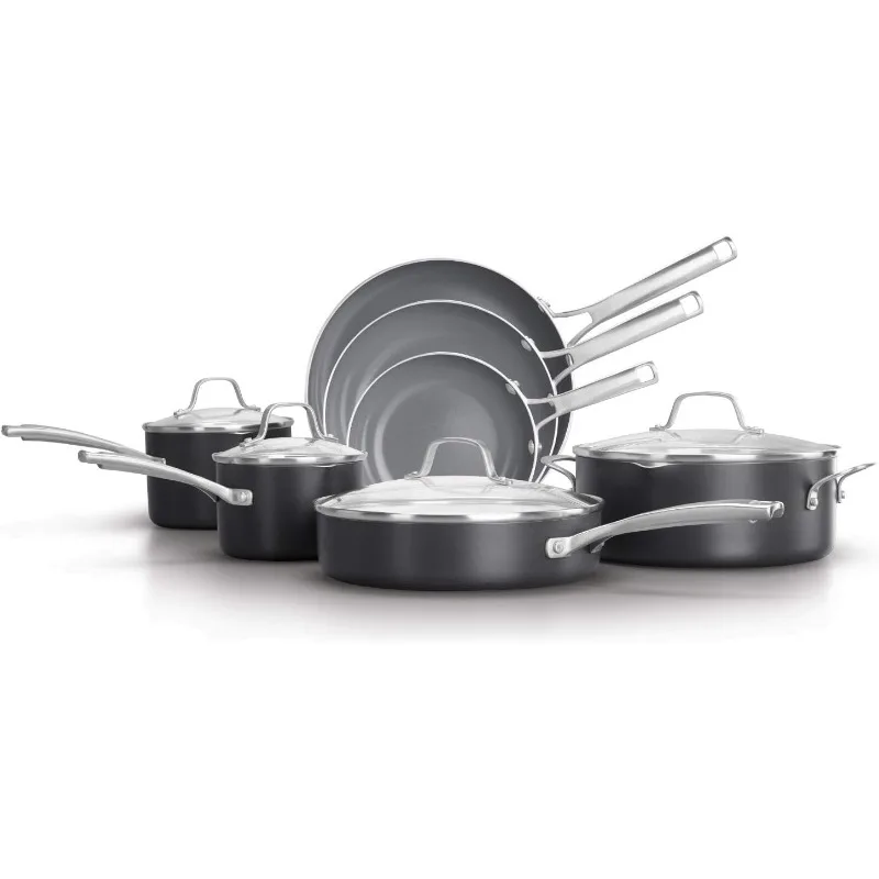 

Calphalon 11-Piece Pots and Pans Set, Oil-Infused Ceramic Cookware with Stay-Cool Handles, PTFE- and PFOA-Free, Dark Grey