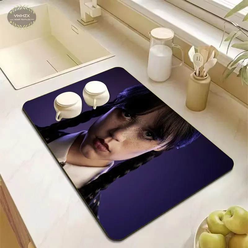 

American Popular Movie Wednesday Drain Pad Rubber Diatomaceous Soft Pattern Cool Holiday Gift Super Anti-Slip Kitchen Decoration