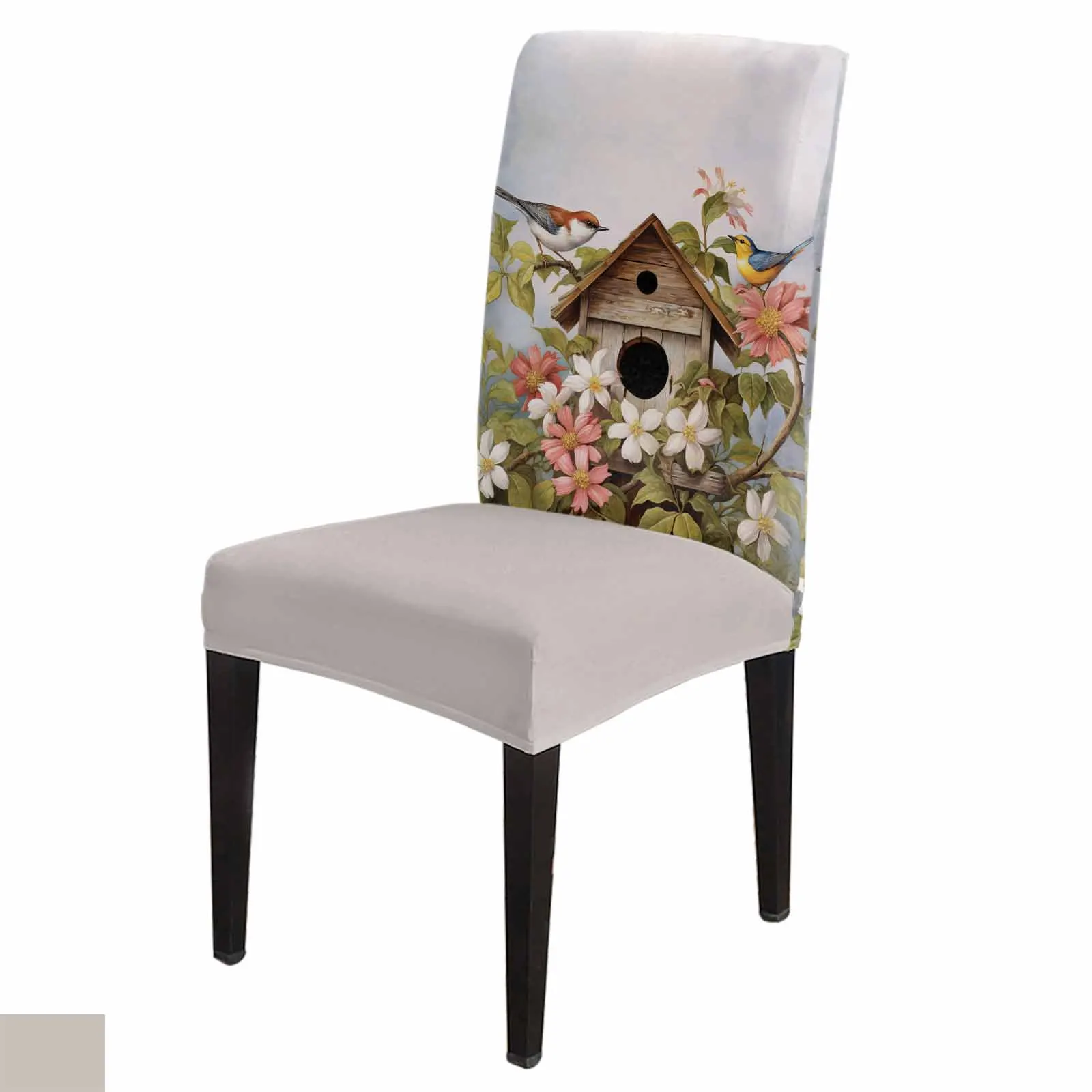 

Комплект чехлов на стулья для кухни, винтажный эластичный чехол из спандекса, с изображением птичьего домика, цветов, птиц, для дома, столовой