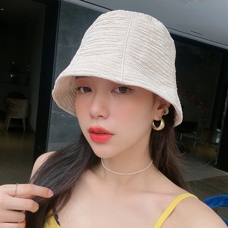 

Fisherman Hat Pleated Pot Hat Sun Protection Face Sun Hat Female Basin Cap Gorras Para Mujer Bucket Hat Fashion Foldable Hat