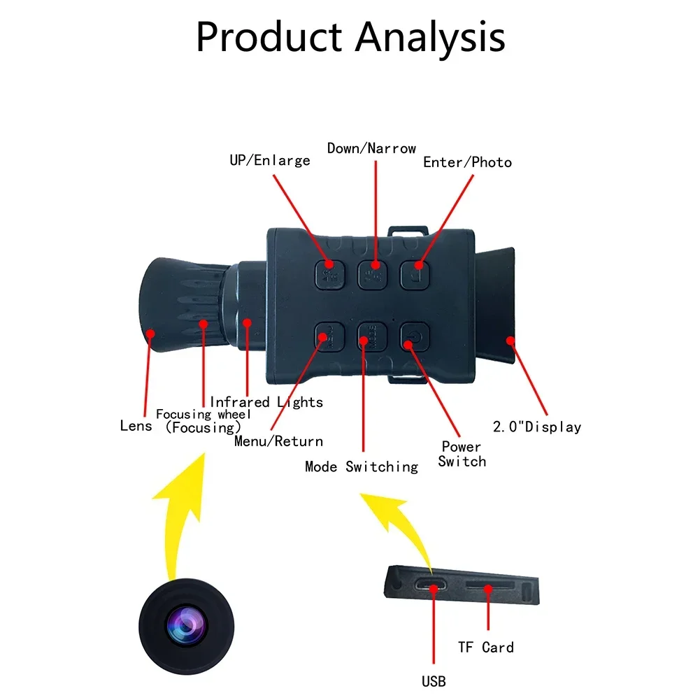 Monocular infrarrojo con Zoom Digital 5X, 200M, batería de 5000mAh, 4K, 36MP, HD, Niht, visión para caza, Camping, grabación de vídeo