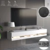 71" Floating TV Stand for 75/80" TV, Wall Mounted LED TV Stand w/Power Outlets, Modern High Gloss Media Console, White/Black 1