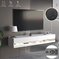 71" Floating TV Stand for 75/80" TV, Wall Mounted LED TV Stand w/Power Outlets, Modern High Gloss Media Console, White/Black 1