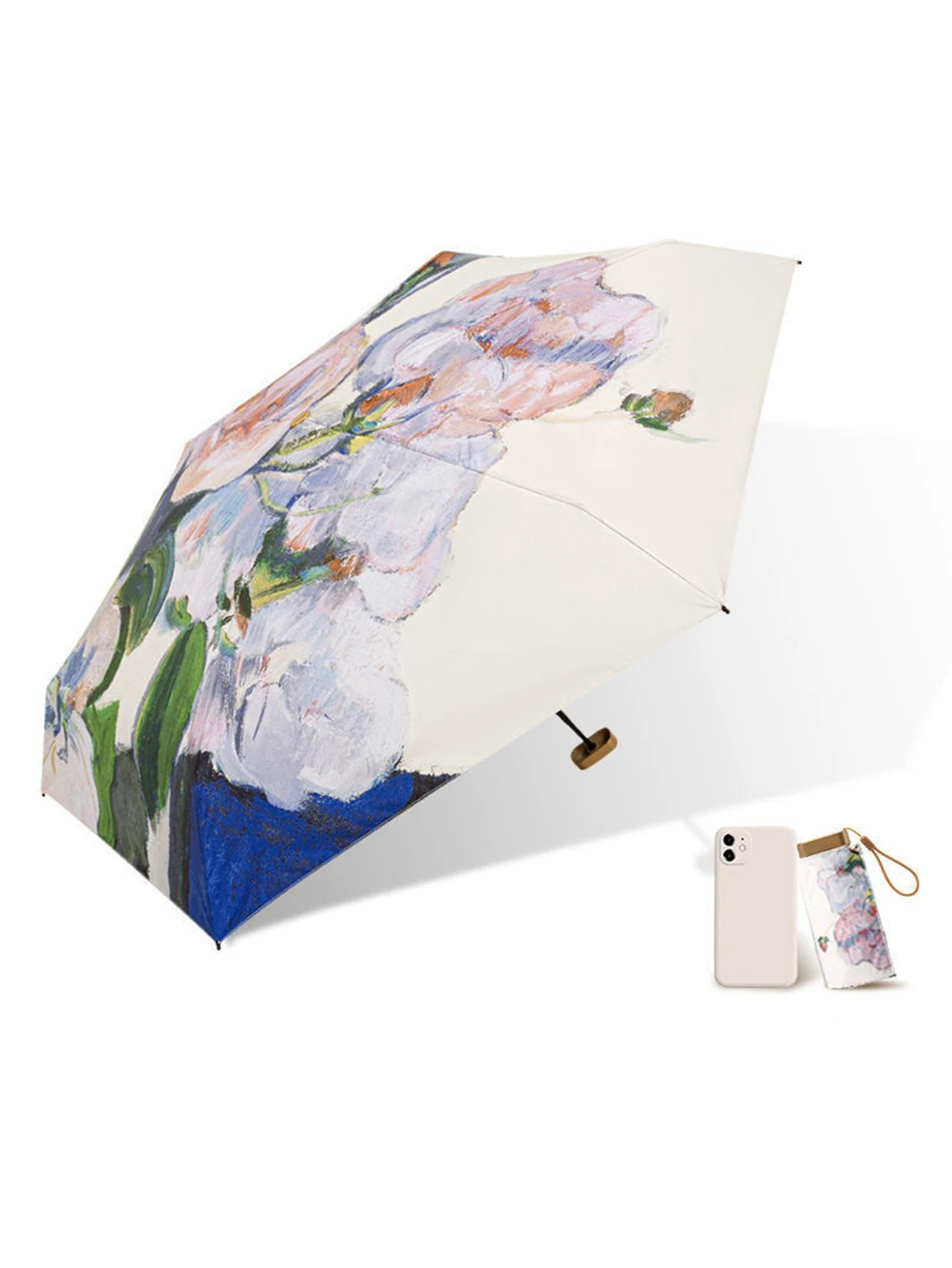 Small Portable Umbrella Woman Mini Pocket 5/6-folding Umbrella Rain Fashionable Oil Painting Travel Parasol Windproof