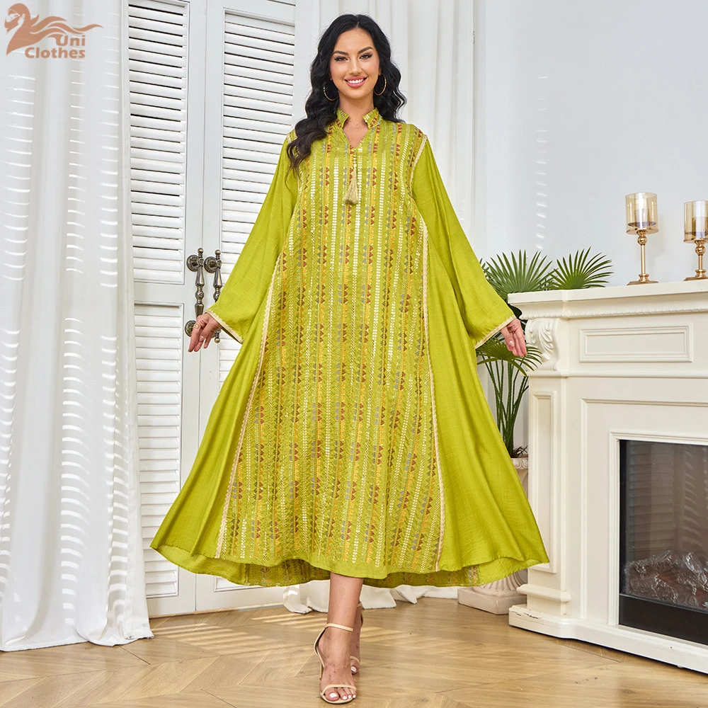 Eid Dress Sequin Embroidery Women Kaftan Dress Jalabiya