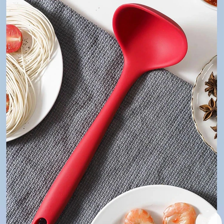 1 Color 298mm Non-stick Silicone Ladle Soup Spoon Heat Resistant Round Scoop All-in-one Silicone Large Spoon Kitchen Utensils
