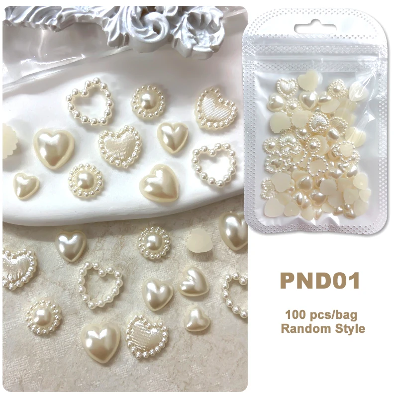 100 stücke Neue Liebe Nail art Charms Gemischte Weiße Perle Herzförmige Halbe Runde Perlen Design Für Nägel Dekoration DIY maniküre Werkzeuge – Detail 7