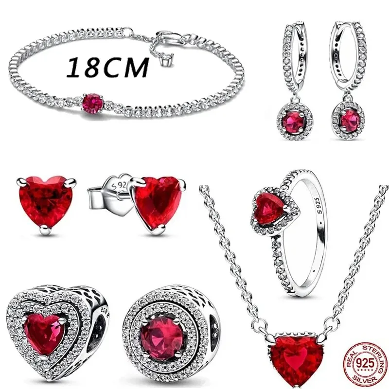 

Light Luxury Exquisite 925 Sterling Silver Sparkling Radiant Heart shaped Charm Ring Necklace Set Fashion Jewelry New Year Gift