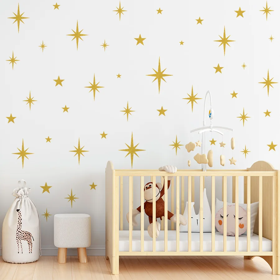 Golden Star Wall Stickers for Living Room Bedroom Background Decoration Self Adhesive Wall Decals Home Office Art Wallpaper