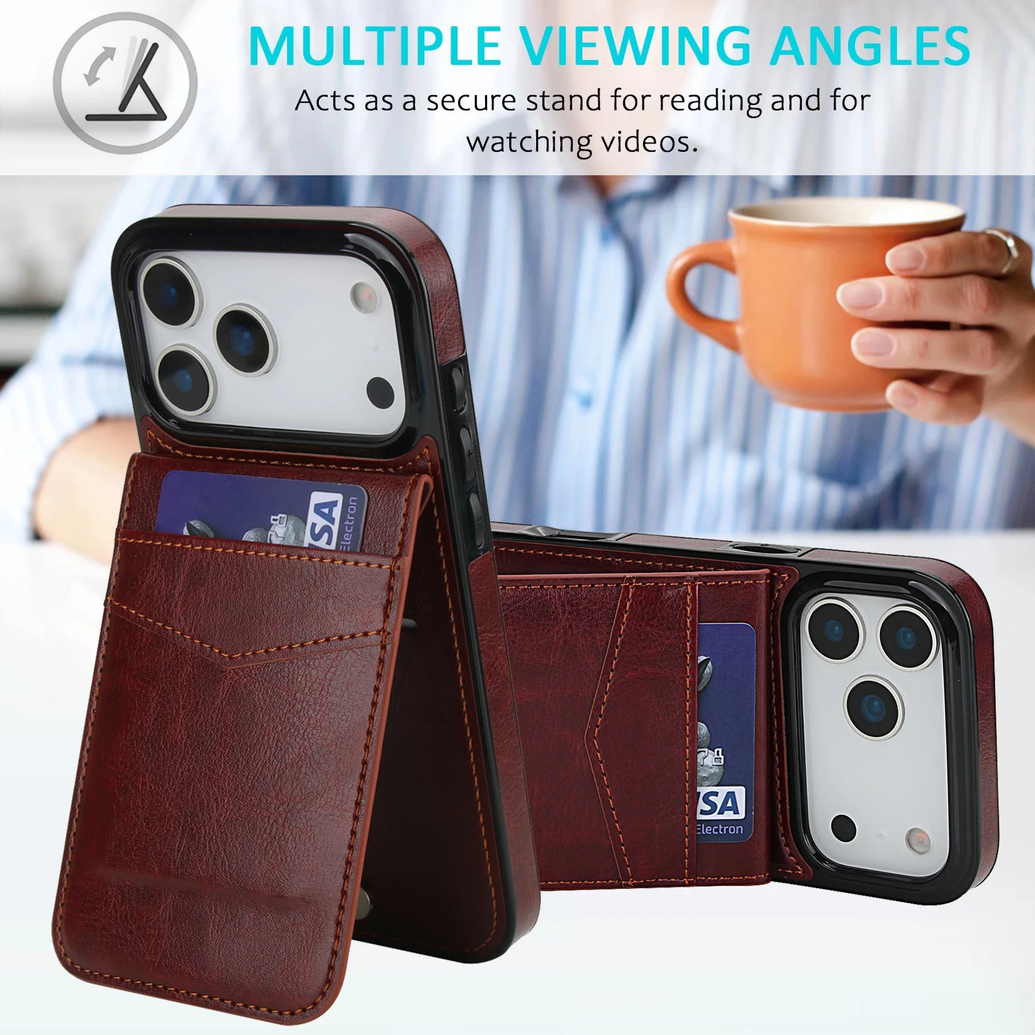 Elegant Leather Flip Wallet Case with Card Holder - Premium Business Cover