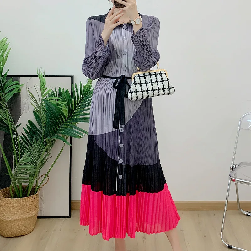 

Printed dress Women 2023 pleated A-line dress lace-up dress