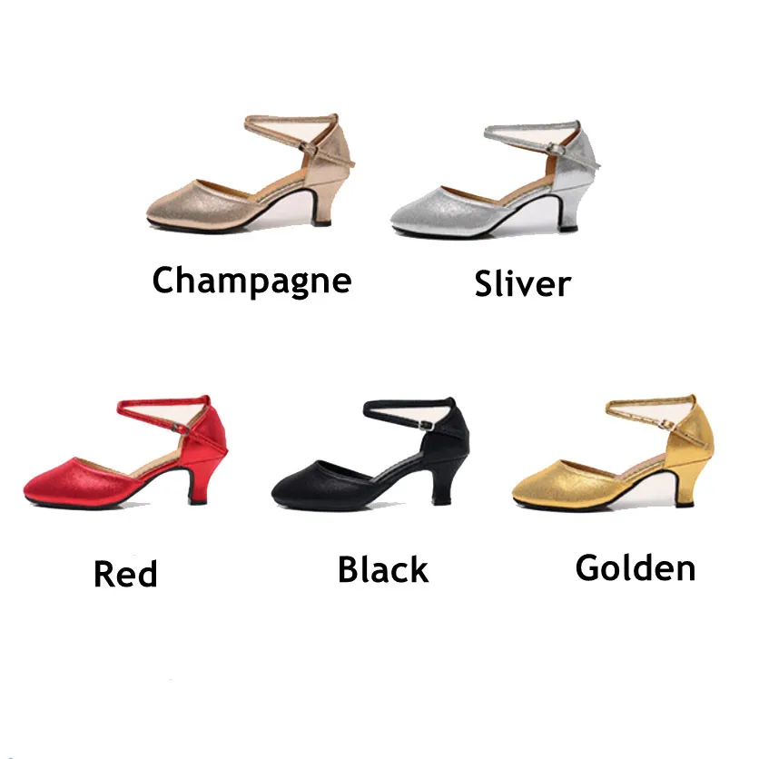 Women Standard Shoes Pearlescent Ladies Ballroom Dance Shoes Closed Toe Salsa Shoes Rubber Soft Outsole Modern Dance Low Heel 2