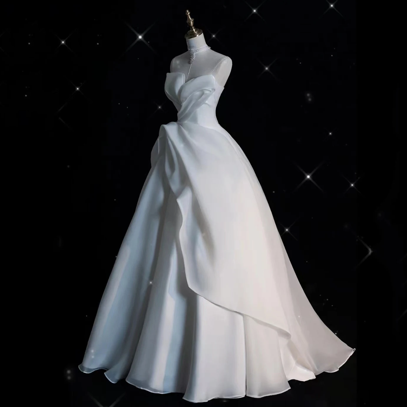 Luxury White Satin Chiffon Strapless Wedding Maxi Bride Dress 2023 Elegant Long Prom Evening Guest Formal Party Women Dresses