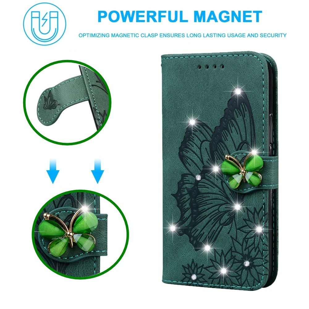 Sparkling Butterfly 3D Leather Flip Wallet Case