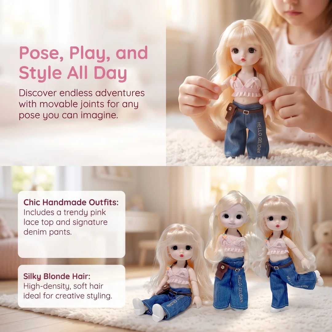 1/12 15-17cm BJD Dolls Cute Princess Dress Up Doll 13 Movable Joint 3D Eyes Toy Kids Doll Toys for Girls Birthday Xmas Gifts - 5