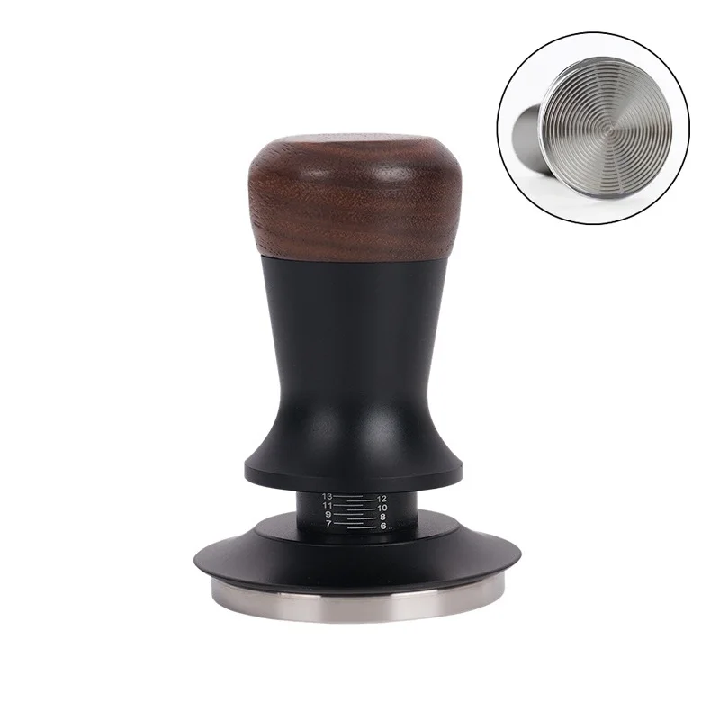 Adjustable Constant Force Espresso Coffee Tamper with Walnut Handle and Stainless Steel Base