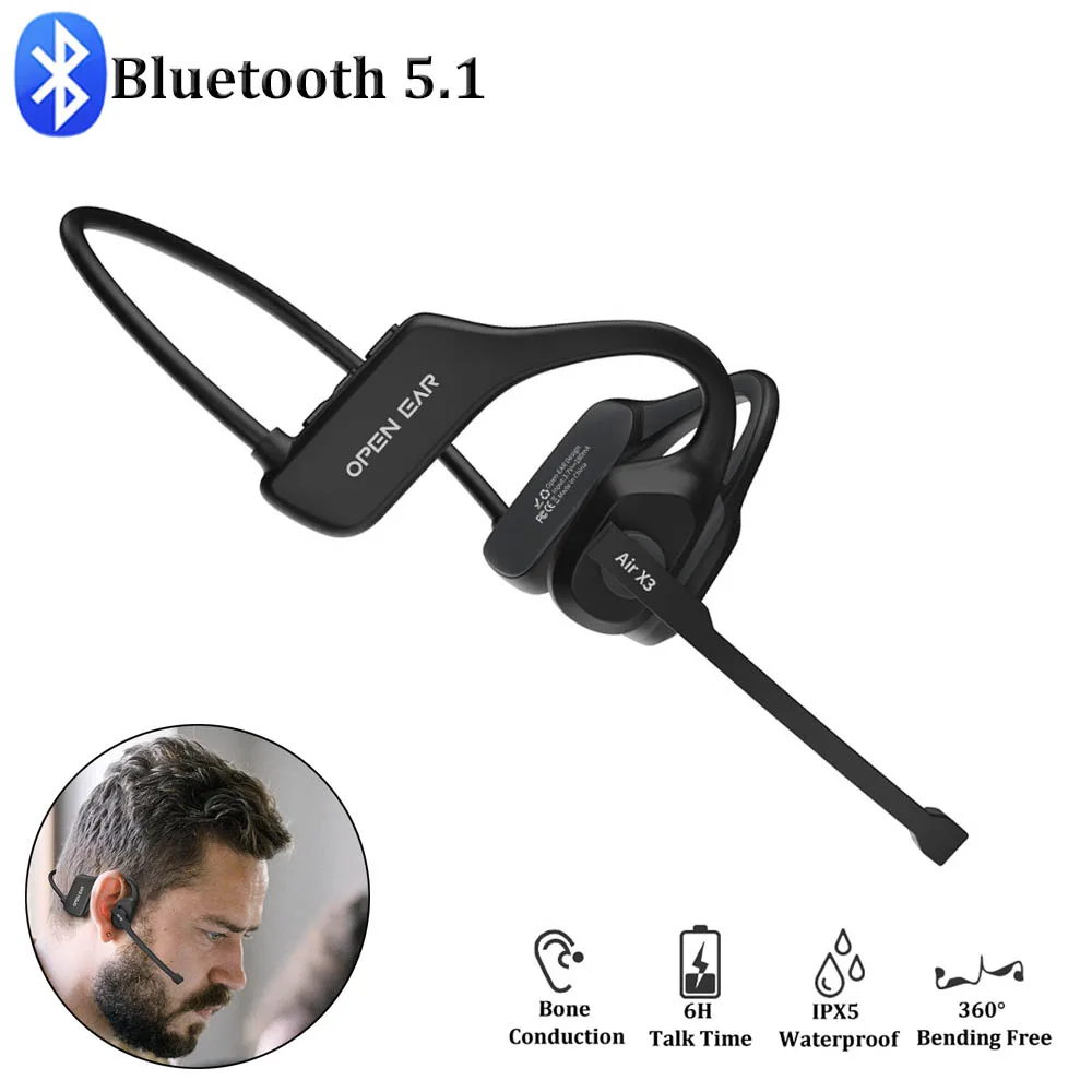 Casque Conduction Osseuse, Ecouteurs Conduction Osseuse Bluetooth 5.1 sans  Fil avec Micro Écouteur Bluetooth de Sport en Alliage de Titane IPX5 pour