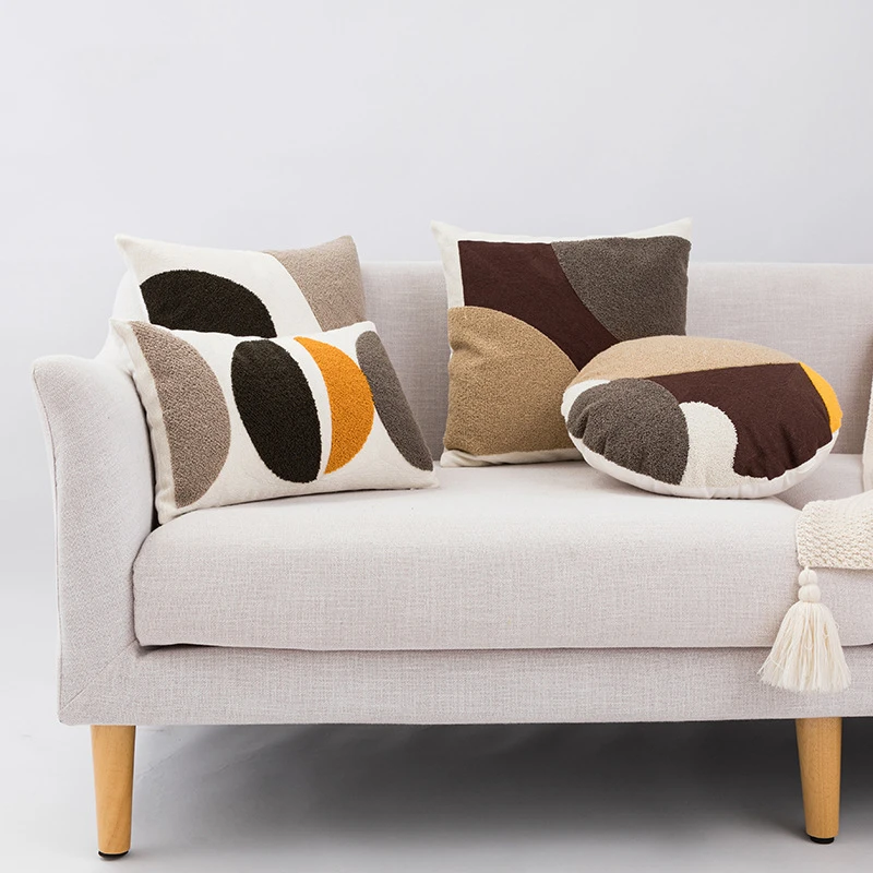 Quadrado redondo almofadas decorativas para sofá marrom geométrico bordado  fronha nova estilo nórdico decorativo|Capa de almofada| - AliExpress