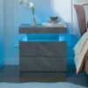 Grey Night Stand Set 2 Modern Bedside Tables with 2 Drawers Bedroom Night Stands Set of 2 LED Night Stand for Bedroom 3
