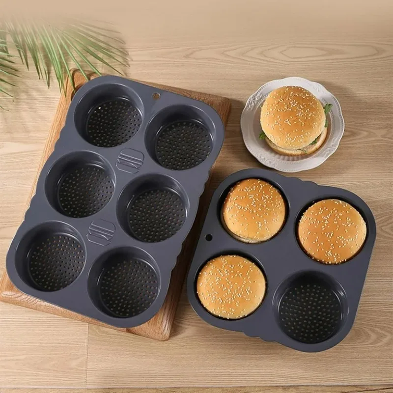 Non-Stick Silicone Hamburger Bun Mold Heat Resistant Reusable Perforated Design for Even Baking Ideal for Homemade Buns