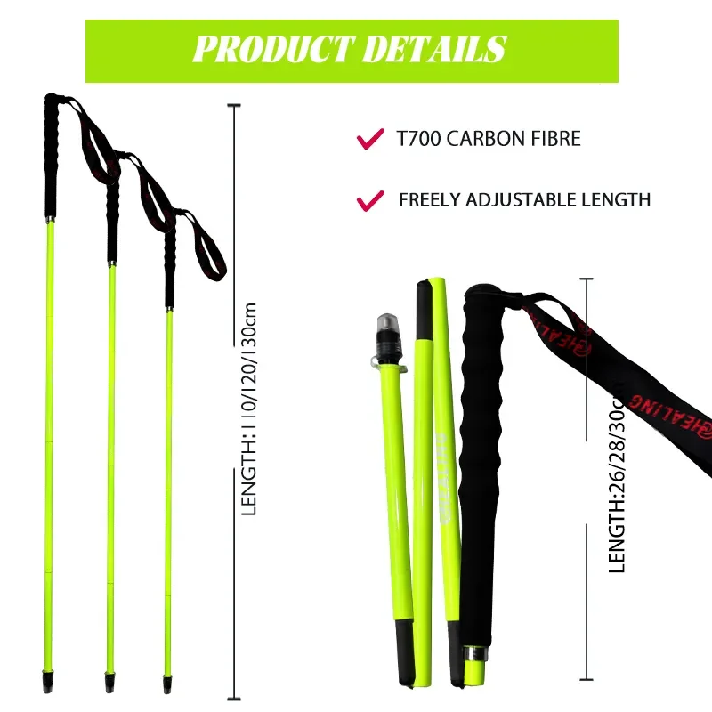 100% Carbon Fiber Trekking Poles Ultra Strong Light Weight Foldable Shock-Absorbent Hiking Sticks EVA Grips Walking Sticks 4