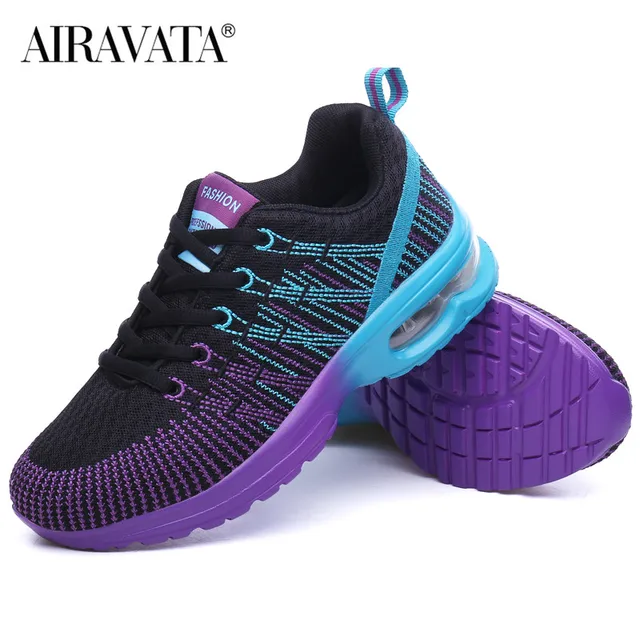 Fashion Sneakers for Women Lightweight Breathable Comfortable Outdoor Air Cushion Lace-up Running Shoes Black