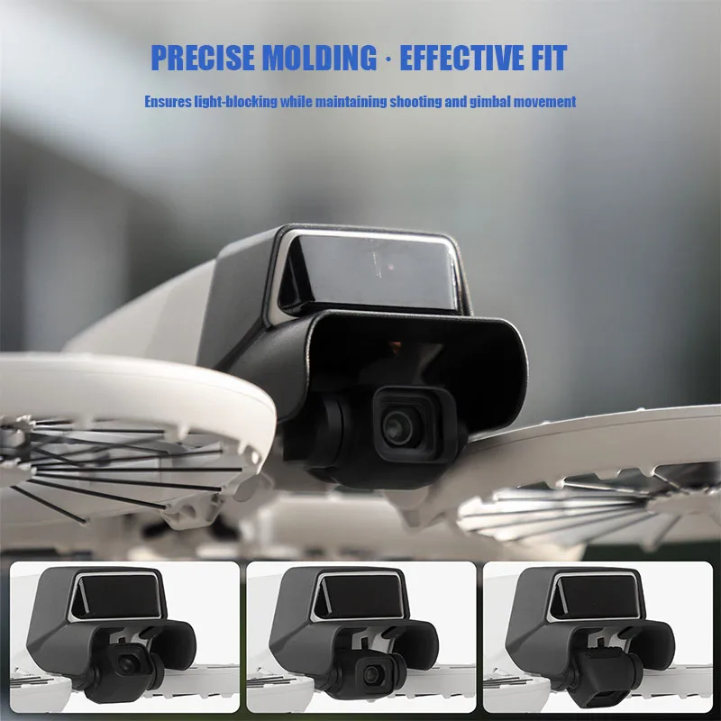 Pare-soleil pour DJI Flip installé sur le drone, avec la lumière du soleil frappant l'objectif sans créer de reflets. Achetez le pare-soleil pour DJI Flip - Protection d'objectif anti-reflet et dégagement rapide.