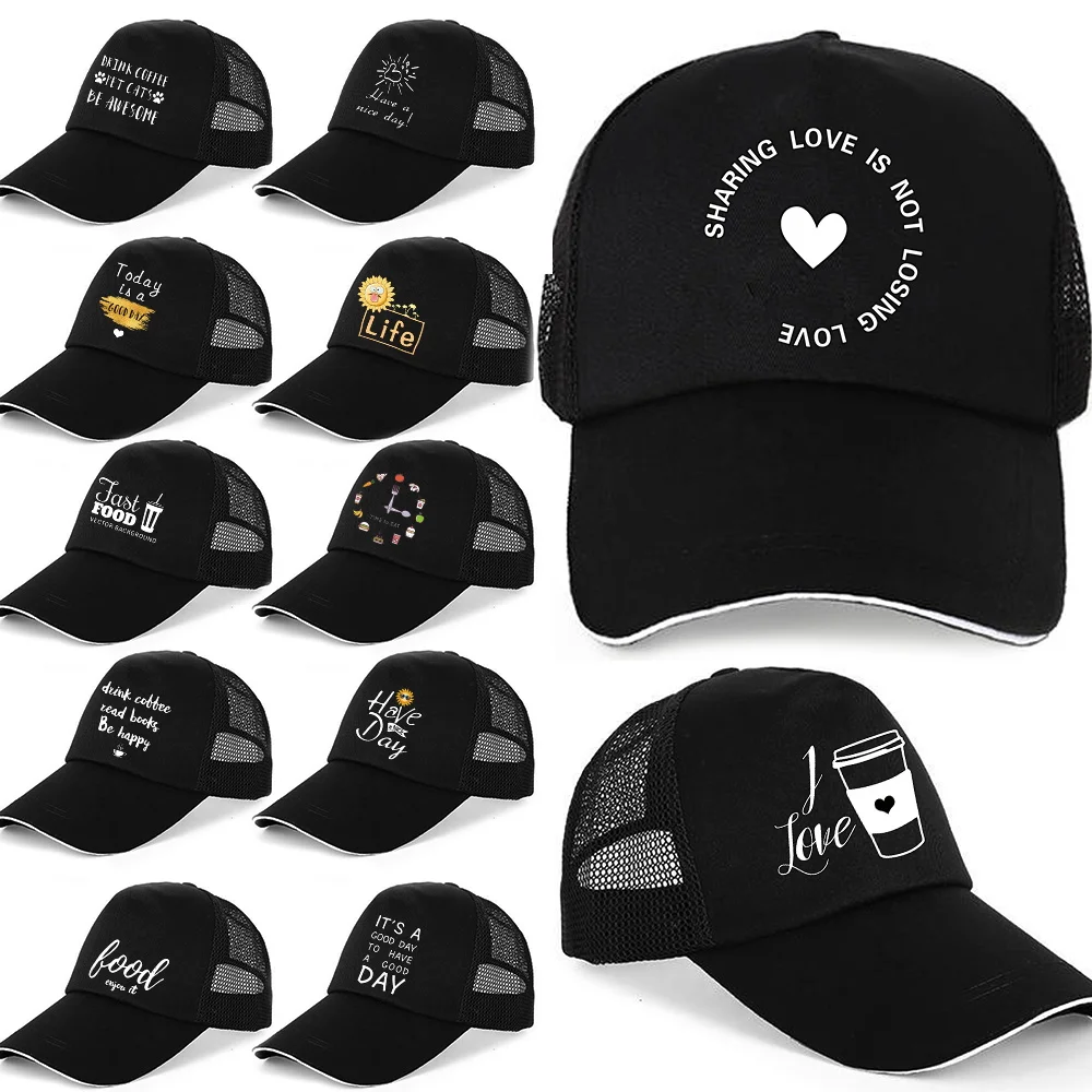 

Summer Outdoor Golf Fishing Baseball Cap Men Quick Dry Food Print Mesh Sports Running Hat Snapback Ponytail Visor Trucker Hats