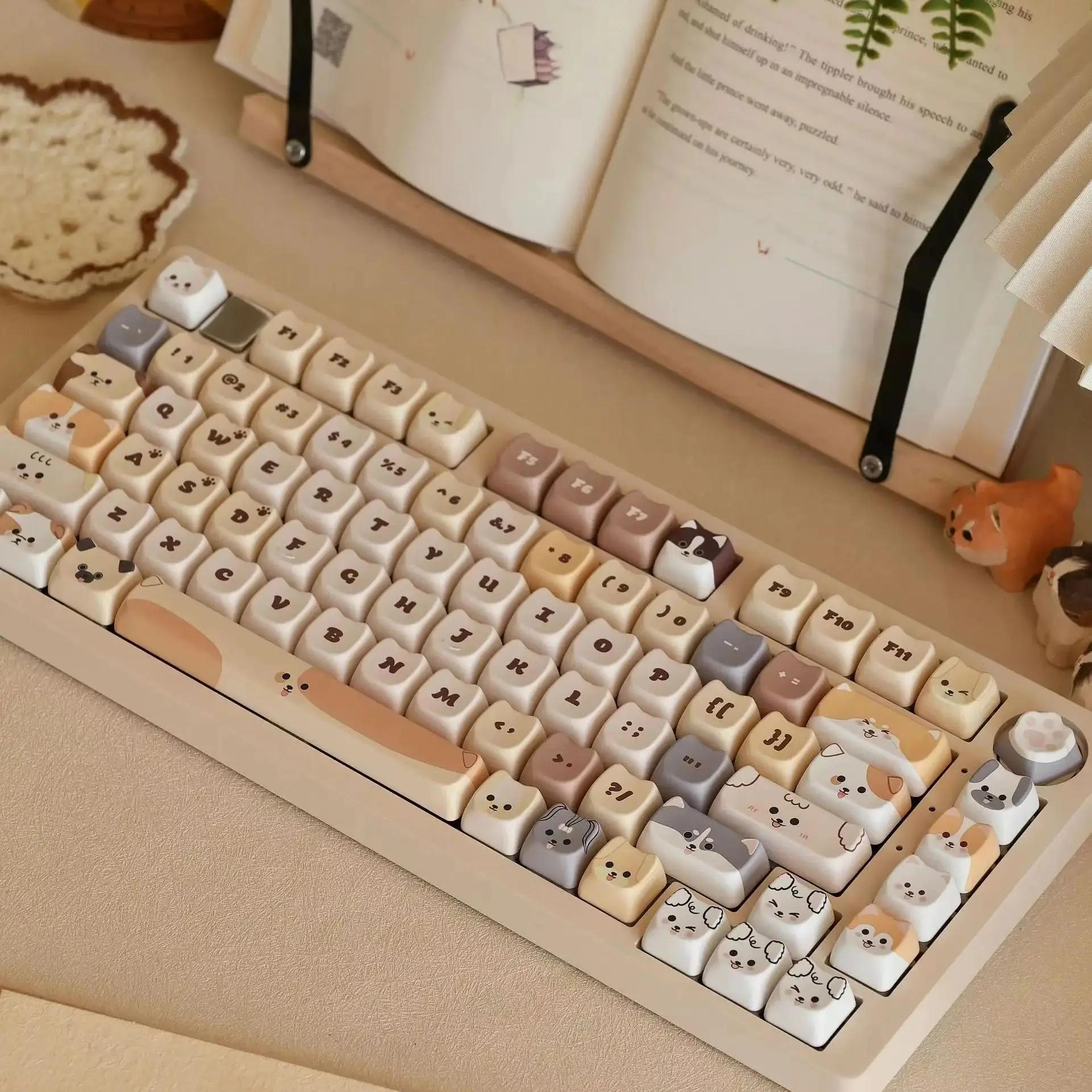 Conjunto de Teclado Mecânico para Meninas Cute Meow Keycaps Cat Head Mao Profile Pbt Square Key Cap Sublimação Térmica Presente - Imagem 4