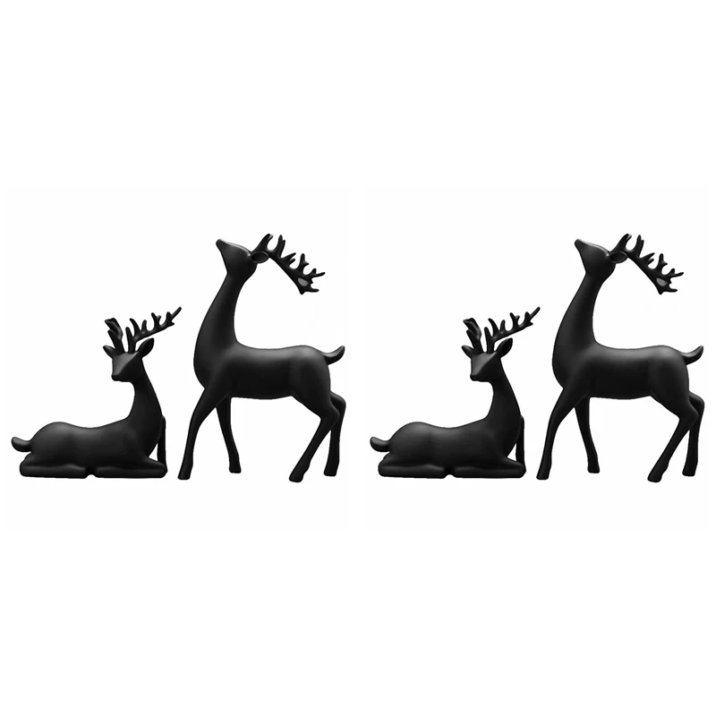 

Reindeer Figurines Set Of 4 Resin Deer Statues Elk Sculpture Deer Ornaments For Living Room TV/Wine Cabinet Home Decor B