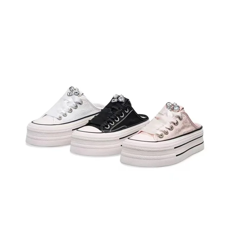 

Шлепанцы женские с низким вырезом, парусиновые универсальные, на шнуровке, с носком, тапочки для женщин, весна-лето