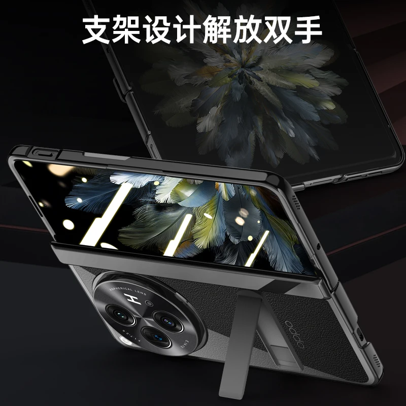 For OnePlus Open Case Transparent Electroplated Bracket Folding Hinge with Tempered Film All Inclusive Shockproof Hard Cover