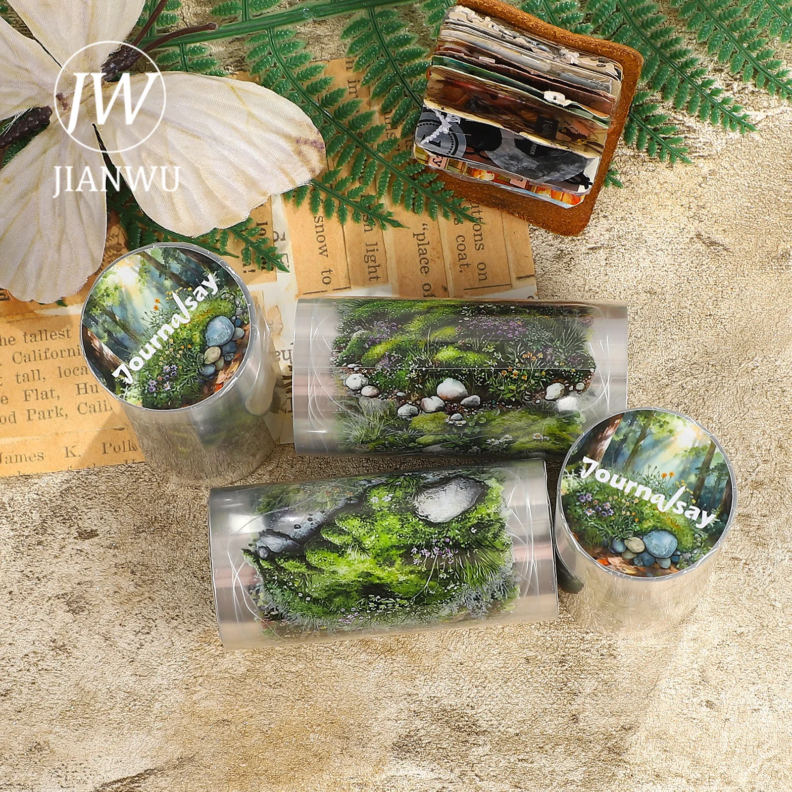 JIANWU 80mm * 207cm 빈티지 식물 이끼 풍경 재료 콜라주 스크랩북 PET 테이프 크리 에이 티브 DIY 저널 문구