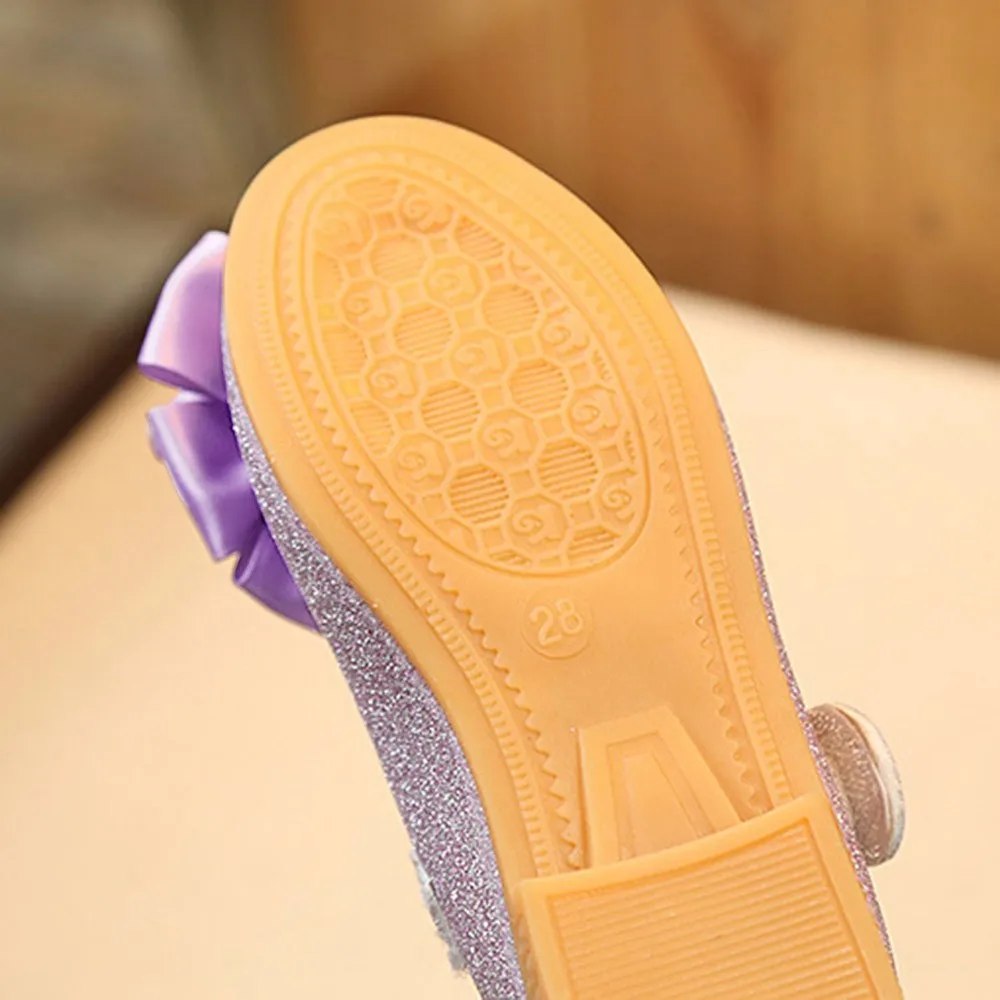 New Children PU Nubuck Leather Shoes Sequins Bow Princess Girls Party Dance Shoes Baby Student Flats Kids Performance