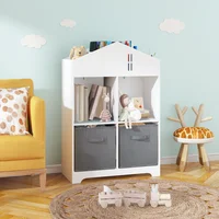Kids Dollhouse Bookcase with Storage, 2-Tier Storage Display Organizer, Toddler Bookshelf with 2 Collapsible Fabric Drawers 1