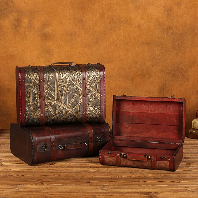 Retro Suitcase Travel Leather Luggage Storage Box Photography Wooden Box  Decoration Display Props Suitcases Ornaments - AliExpress