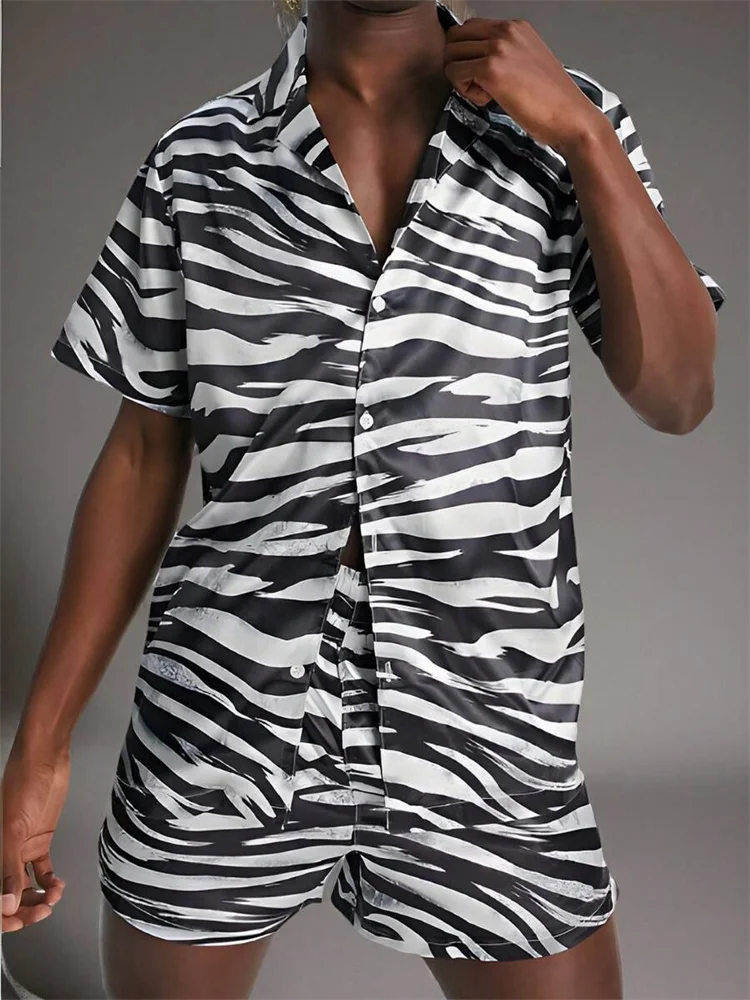Summer Men's Short Sleeve Shirt And Beach Shorts Set Outdoor Street Men's Fashion Shorts Leopard Print Men's Short Sleeve Shirt 3