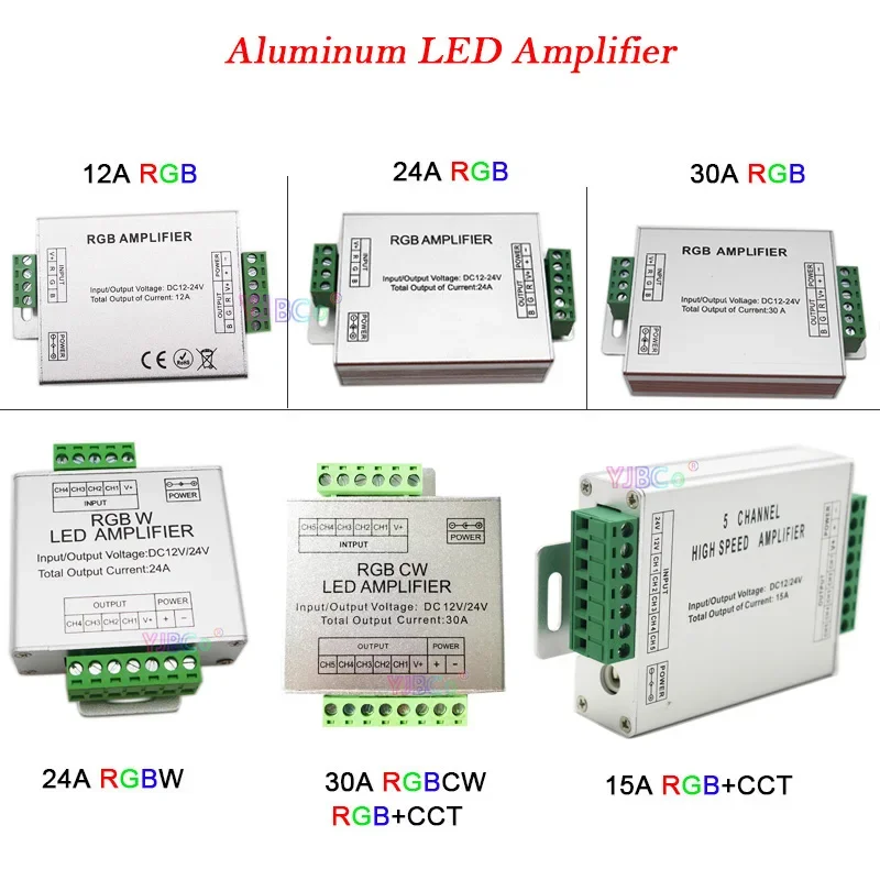 12V 24V RGB/RGBW/RGB+CCT Aluminum LED Strip Amplifier 12A/15A/24A/30A Power Repeater Controller for RGB RGBW RGBWW Lights tape