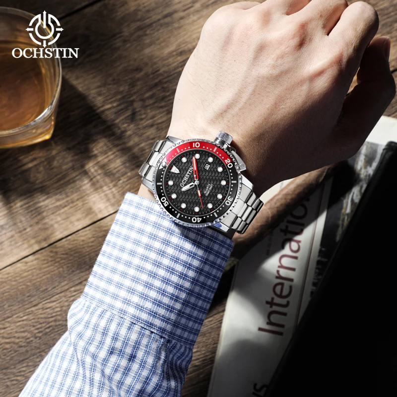 OCHSTIN Voyager Series Luxury Steel Mens Quartz Watch Chronograph Quartz Waterproof Multi-function Watch
